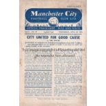 MANCHESTER CITY V MANCHESTER UNITED 1954 Four page programme for the Benefit match at City 28/4/