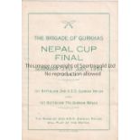 SERVICES FOOTBALL 1954 Four page programme for the Brigade of Ghurkas Nepal Cup Final in Seremban