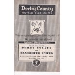 MANCHESTER UNITED Programme for the away League match v. Derby County 10/9/1952, slightly creased.