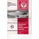 MAN UNITED Away programme v Berlin Select X1 Friendly match 5/8/1972. No writing. Fair to