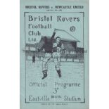 NEWCASTLE UNITED Programme for the away Friendly v. Bristol Rovers 29/1/1949, very slightly creased.