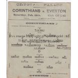 EVERTON Single card programme Corinthians v Everton friendly at Crystal Palace 18/2/1899. CB Fry