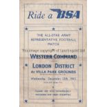 NEUTRAL AT ASTON VILLA 1945 Programme for Western Command v London District 12/12/1945. All