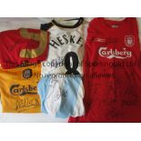 FOOTBALL SHIRTS Five replica shirts, all of which have been signed but have no COA's and are unknown