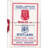 WALES / SCOTLAND VIP programme Wales v Scotland in Cardiff 16/10/1954 with red ribbon. Generally