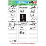 PAKISTAN CRICKET AUTOGRAPHS 2016 A sheet signed by 18 players and officials for the Tour to