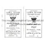 DAVIS CUP TENNIS Two Davis Cup programmes GB v Italy at Eastbourne 8/9/10 June 1933 and Australia