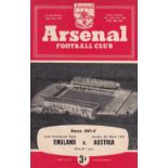 AT ARSENAL / BOBBY MOORE Programme for the Youth International at Arsenal , England v Austria 4/3/