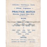 CHELSEA Very scarce single sheet programme practice match Blues v Whites at Stamford Bridge 23/8/