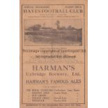 HAYES V LYONS CLUB 1930 Programme for the London FA Senior Amateur Cup tie at Hayes 20/12/1930, very