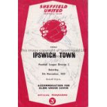 SHEFFIELD UNITED / IPSWICH TOWN / ALF RAMSEY AUTOGRAPHS 1959 Programme for the League match at