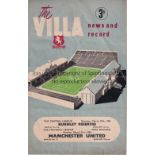 ASTON VILLA V MANCHESTER UNITED 1958 Programme for the League match at Villa Park 31/3/1958, creased