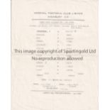 ARSENAL Single sheet for the home London Youth Challenge Cup tie v Millwall 16/11/1966 horizontal