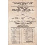 DARLINGTON V NEWCASTLE UNITED 1945 Programme for the FL North Cup match at Darlington 31/3/1945,