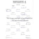 WARWICKSHIRE CCC AUTOGRAPHS 2000 Official letter headed A4 sheet signed by 24 players INC. Nick