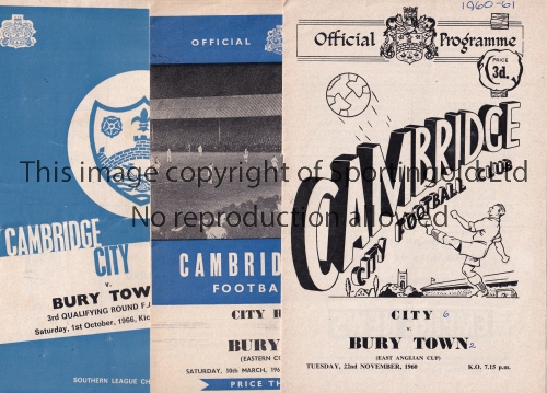 BURY TOWN Fourteen away programmes 1957-1966 including Peterborough 16/3/1957, Spalding Utd. 58/9