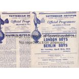 SPURS Two Tottenham home programmes London Boys v Berlin Boys at White Hart Lane 1955/56 (