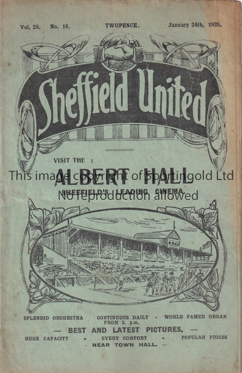 SHEFFIELD UNITED Home programme v Arsenal 24/1/1925. Not Ex Bound Volume. No writing. Some foxing.