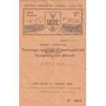 ARSENAL Programme for the away Football Combination match v. Watford 22/9/1960, slightly creased and