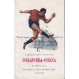 SPAIN / ENGLAND 1955 Programme Spain v England in Madrid 18/5/1955. Duncan Edward's 3rd match for