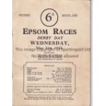 EPSOM DERBY Race card from the Epsom Derby 31/5/1933 won by Hyperion. Usual results filled in.