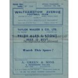 WALTHAMSTOW AVENUE V BROMLEY 1938 Programme for the Athenian League match at Walthamstow 17/9/
