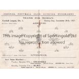 ARSENAL Home programme v Liverpool 26/12/1927. No writing. Fair to generally good