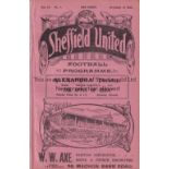 SHEFFIELD UNITED / MAN UNITED Programme Sheffield United v Manchester United 22/11/1913. Ex bound