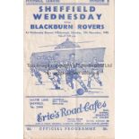 BLACKBURN ROVERS AUTOGRAPHS 1948 programme for the away League match v. Sheffield Wednesday 13/11/