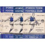 IPSWICH Five home programmes v Bournemouth 1952/53, Torquay United (slightly creased), Norwich