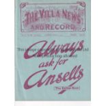 ASTON VILLA V ARSENAL 1931 Ex-binder programme for the League match at Villa 14/3/1931. Generally