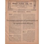 ARSENAL Single sheet programme Athenian League v Middlesex Football League at Highbury 22/4/1920 .