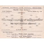 ARSENAL Home programme v Luton Town Reserves 9/10/1926. London Combination. Lacks staples. Some