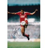 LIVERPOOL Three signed 12” x 8” photos,of strikers John Aldridge, John Barnes and Peter Beardsley,