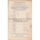 FULHAM FC / CRICKET MATCH / AUTOGRAPHS A Putney Cricket Club scorecard for the match v. Fulham FC at