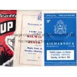 KILMARNOCK Ten programmes. Homes v. Partick 3/3/62, St. Mirren 1/1/63, Hearts 26/10/63 and Eintracht