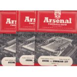 ARSENAL RESERVES Nine home Reserve team Combination programmes for season 1954/5 v. Birmingham,