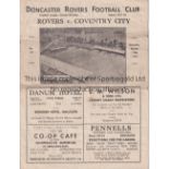 DONCASTER V COVENTRY CITY 1948 Programme for the League match at Doncaster 13/3/1948, horizontal