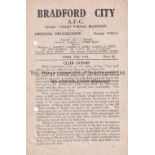 BRADFORD CITY V NEWCASTLE UNITED 1945 Programme for the FL North Cup match at Bradford 14/4/1945,