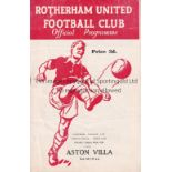 1961 LEAGUE CUP FINAL Programme for Rotherham United at home v. Aston Villa 22/8/1961, slightly