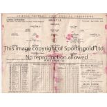 ARSENAL V PORTSMOUTH 1936 Programme for the Combination match at Arsenal 25/4/1936, horizontal