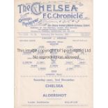 CHELSEA V ARSENAL Single sheet programme for the Mid-Week League match at Chelsea 29/11/1933, ex-