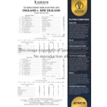 CRICKET WORLD CUP FINAL 2019 Completed final scorecard (printed) for the England v New Zealand