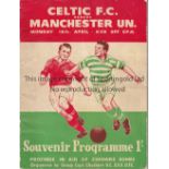 CELTIC V MANCHESTER UNITED 1956 Programme for the Friendly in Glasgow 16/4/1956. Generally good