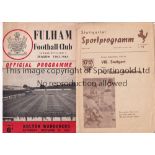 BOLTON Away programmes at VFB Stuttgart friendly 22/5/1960 and Fulham 22/12/1962 (postponed).