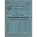 WEST HAM / SPURS Programme West Ham United v Tottenham Hotspur FA Cup 4th Round 21/1/1939. No