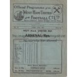 WEST HAM UNITED V ARSENAL 1937 / COMBINATION DECIDER Programme for the London Combination match at