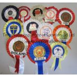 ROSETTES A collection of 13 rosettes from the 1980's. 9 football and 4 Rugby Union/League . Football