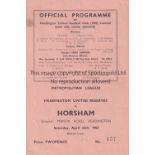 HEADINGTON UNITED Reserve team home Met. Lge programme v Horsham 26/4/1952, slightly creased and