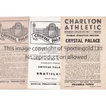 CRYSTAL PALACE Ten programmes for Friendly matches, 9 homes v. Chelsea and Charlton 53/4, Clyde